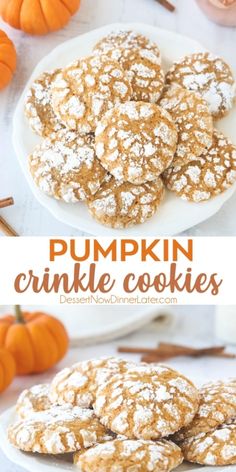 pumpkin crinkle cookies on a white plate