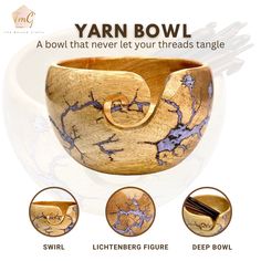 an advertisement for yarn bowl with instructions on how to make it and how to use it