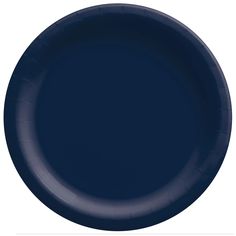 a dark blue paper plate on a white background