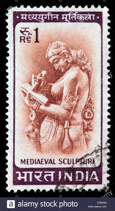 Download this stock image: Medieval sculpture, postage stamp, India, 1964 - D36XB4 from Alamy's library of millions of high resolution stock photos, illustrations and vectors. Medieval Sculpture, Woman Writing, Gift Voucher Design, Postage Stamp Collection, India Country