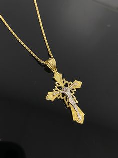 14K Gold 4.5 g Gold Crucifix Jewelry Stamped 14k, Gold Crucifix Necklace In 14k Gold, 14k Yellow Gold Crucifix Jewelry, 14k Gold Crucifix Jewelry, 14k Gold Hallmarked Crucifix Jewelry, 14k Gold Crucifix Necklace Fine Jewelry, 14k Gold Crucifix Hallmarked Jewelry, Elegant Stamped 14k Gold Crucifix Jewelry, Elegant Stamped 14k Crucifix Jewelry