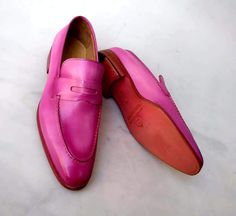 TucciPolo Luma Classic Elegant Purple Italian Leather Mens Luxury Loafer Handmade Shoe. A classic and elegant loafer in Purple calfskin. Finished with a smooth trim, and prominent seams on the upper, comes complete with a leather sole. Leather : CalfskinColor: Purple This is a made-to-order product. Each pair will be made upon receipt of order and shipped in approximately 15 days. Because our shoes are hand-painted and couture-level creations, each shoe will have a unique hue and polish, and exa Classic Pink Loafers With Leather Sole, Pink Formal Loafers With Leather Sole, Pink Leather-sole Loafers For Formal Occasions, Luxury Pink Loafers For Formal Occasions, Elegant Pink Formal Loafers, Mens Luxury, Classic Elegant, Handmade Shoes, Italian Leather