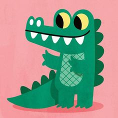 an illustration of a green alligator with big eyes