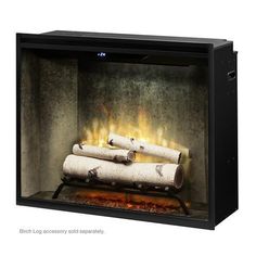 an electric fireplace with logs in it