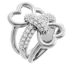 Celebrate love by donning this glimmery statement ring featuring a romantic motif emphasized with Diamonique simulated diamonds. Glamorous White Diamond Ring For Anniversary, Glamorous White Diamond Anniversary Ring, Glamorous White Gold Diamond Ring, Elegant Diamond White Rings For Valentine's Day, Elegant Brilliant Cut Diamond Ring For Valentine's Day, Luxury White Rings For Valentine's Day, Glamorous Diamond White Diamond Promise Ring, Elegant Heart Ring With Pave Setting For Promise, Elegant Heart-shaped Ring With Pave Setting