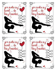 four yoga cards with the words you make my heart do tiny tumbles