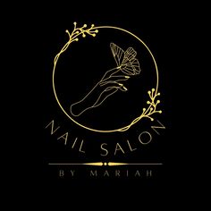 the logo for nails salon by mariah, with a hand holding a flower and a butterfly