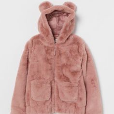 Girl's H&M Teddy Bear Faux Fur Jacket Size 12-14 Years Zipper Closure Two Front Pockets Super Soft New With Tag Cute Pink Warm Outerwear, Cute Warm Pink Outerwear, Cute Winter Hooded Jacket With Adjustable Hood, Cute Winter Outerwear With Adjustable Hood, Cute Winter Hooded Jacket, Cute Warm Hooded Outerwear, Cute Pink Hooded Jacket For Fall, Pink H&m Outerwear For Fall, H&m Pink Outerwear For Fall