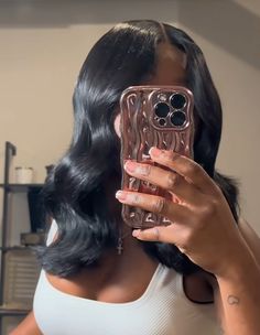 Bob With Peekaboo Color, Natural Blow Dried Hairstyles, Long Bob Black Women, Beach Wave Bob, Wig Styles For Black Women, Bday Hair, Hair Threading, Short Box Braids Hairstyles, Sew In Hairstyles