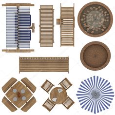 an overhead view of patio furniture and accessories