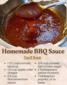 a recipe for homemade bbq sauce is shown in this poster, with instructions on how to make it