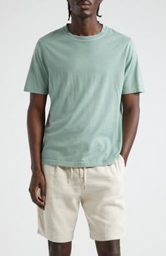 A supreme staple, this solid T-shirt was crafted in Italy from lightweight cotton in the label's signature tailored fit. Crewneck Short sleeves 100% cotton Machine wash, dry flat Made in Italy Designer Clothing Casual Solid Color Top With Straight Hem, Green Unstructured Casual Tops, Green Casual Unstructured Top, Relaxed Fit Pima Cotton T-shirt For Summer, Summer Relaxed Fit Pima Cotton T-shirt, Solid Color Cotton Tops With Straight Hem, Solid Cotton Tops With Straight Hem, Summer Relaxed Pima Cotton T-shirt, Summer Cotton T-shirt With Straight Hem