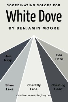 White Dove OC-17 Coordinating Colors Bm Cheating Heart, White Dove Benjamin Moore Walls, Bm Hale Navy, Bm Chantilly Lace, White Dove Benjamin Moore, Benjamin Moore Cloud White, Dove Painting, Hale Navy, Benjamin Moore White