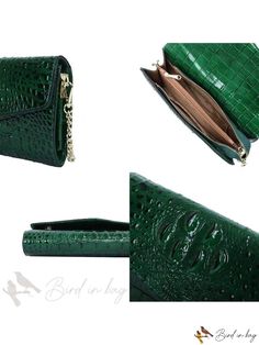 Bird in Bag - Patent Leather Crocodile Pattern Handbag Formal Crocodile Pattern Clutch Shoulder Bag, Evening Clutch Bag With Crocodile Pattern, Green Crocodile Pattern Bag For Formal Occasions, Green Crocodile Pattern Formal Bag, Formal Green Crocodile Pattern Bag, Leather Clutch With Crocodile Pattern, Leather Clutch With Crocodile Pattern, Rectangular, Green Crossbody Bag With Interior Card Slots, Daily Crocodile Pattern Clutch Shoulder Bag