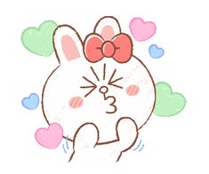 a drawing of a bunny with a bow on it's head and hearts around its neck