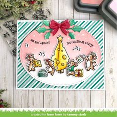 a christmas card made with stampin'around the christmas tree dieing and dies