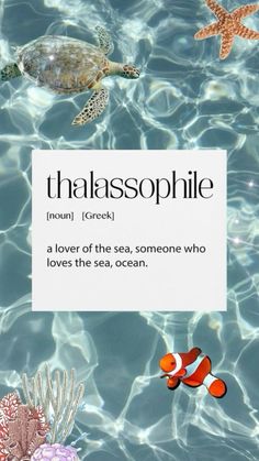 an image of a sign that says thaalassophile in the water with sea animals