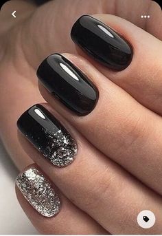 Dark Acrylic Nails, Black Gel Nails, Black Nails With Glitter, Short Square Nails, White Acrylic Nails, Black Nail Designs, Nails 2023, Fancy Nails, Square Nails