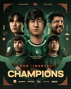 the poster for louis - imotall's champions, which features three men in green jerseys