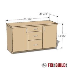 a drawing of a cabinet with measurements for the doors and drawers on each side,