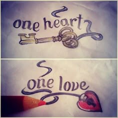 one heart, one love written on paper with pencil