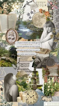 a collage with many different pictures and words on it, including an image of a woman