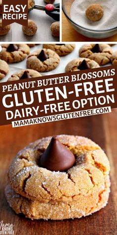 peanut butter blossoms gluten - free dairy - free option with text overlay