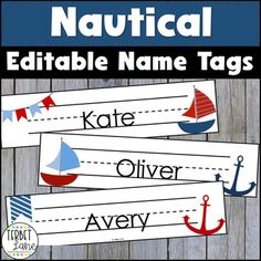 nautical name tags with an anchor and boat on them