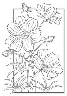 flowers in a square frame coloring page