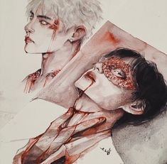 two people with blood on their faces are depicted in this artistic drawing by an artist