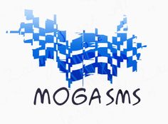 the logo for mogasms is shown in blue and black on a white background