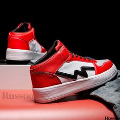 Russoo - Unisex Color Block Sneakers: Stylish Lace-up Footwear for Comfortable Walking and Skateboarding, Ideal for Spring and Summer Casual Skate Shoes With Letter Print For Streetwear, Casual Skate Shoes With Letter Print For Sports, Casual High-top Sneakers With Letter Print, White Casual Skate Shoes With Letter Print, White Casual Skate Shoes For Outdoor, Casual Red High-top Sneakers For Outdoor, Trendy Red High-top Sneakers For Streetwear, Basketball Shoes Women's, Sports Style