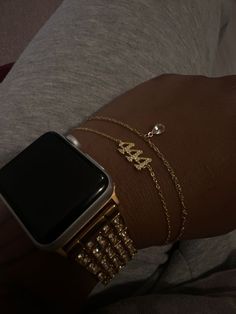 Gold Jewelry With Apple Watch, Stacked Bracelets With Apple Watch, Bracelet Stack Ideas With Watch, Wrist Stack With Apple Watch, Stack Gold Bracelets, Gold Bracelet Stack Aesthetic, Pinterest Wrist Apple Watch