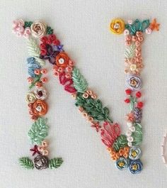 the letter n is made up of flowers and beads