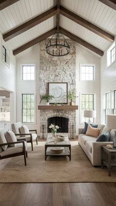 a living room filled with furniture and a fire place in the middle of a room