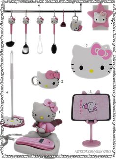 an assortment of hello kitty kitchen accessories