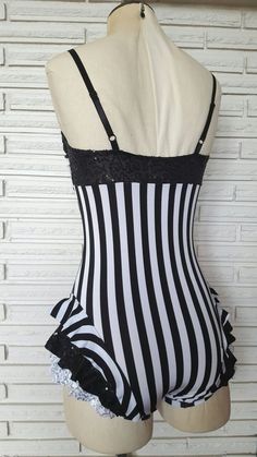 Black and White Striped Aerial Costume with Sequins, Made to Order