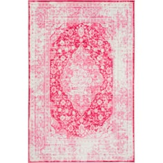 a red and white rug with an ornate design on the center, in front of a white background