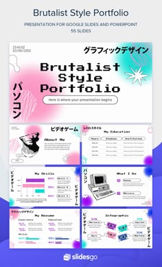 Brutalist Style Portfolio Brutalist Powerpoint, Slides Google Templates, Canva Theme Ideas, Brutalist Illustration, Google Slide Ideas, Google Slides Aesthetic, Slidesgo Templates, Aesthetic Powerpoint, Modern Portfolio