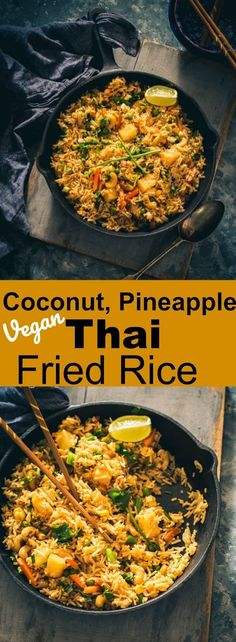 coconut, pineapple and thai fried rice in a skillet