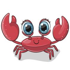 a cartoon crab with blue eyes and large claws on it's legs, looking at the