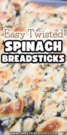 easy twisted spinach breadsticks recipe with text overlay