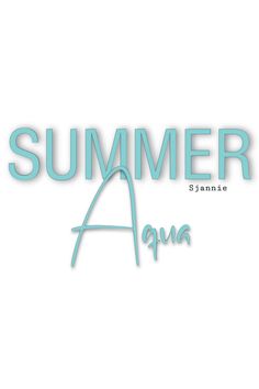 the words summer are written in white and blue on a white background with an aqua outline