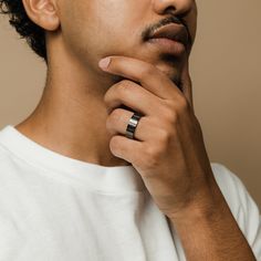 "After patience, beautiful things await". A testament to the amazing things that can come into your life when patience is embodied, this Arabic calligraphy ring features a reminder that we all need on a daily basis to be patient as we pursue happiness. Beautiful things are coming. Pair it with the matching women's ring here. Engraving: بعد الصبر أشياء جميلة تنتظر Translation: "After patience, beautiful things await" Materials & Warranty Band Width: 6MM | 0.23IN Material: Pure Stainless Steel Wat Spiritual Black Jewelry For Promise, Black Engraved Promise Ring, Minimalist Black Hypoallergenic Rings, Ring Men, Be Patient, Gold Piece, Donate To Charity, Black 7, Live In The Now