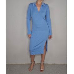 Nwt Rag & Bone Dawson Polo Knit Dress Midi Sz L 75% Viscose, 21% Nylon, 4% Spandex Unlined Pull-On Styling Polo Collar Ribbed Jersey Fabric With Notched Hem Blue Midi Length Sweater Dress For Fall, Light Blue Midi Dress For Winter, Elegant Blue Midi Sweater Dress, Elegant Blue Midi Length Sweater Dress, Blue Ribbed Sweater Dress For Winter, Blue Knee-length Knit Dress, Elegant Blue Ribbed Sweater Dress, Blue Midi Sweater Dress For Spring, Chic Blue Long Sleeve Sweater Dress