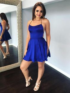 Round Neck Royal Blue Short Prom Dresses, Royal Blue Homecoming Dresses on Storenvy Royal Blue Prom Dress Short, Prom Dresses Royal Blue, Royal Blue Homecoming, Royal Blue Homecoming Dresses, Backless Homecoming Dresses, Dresses Royal Blue, Short Satin, Royal Blue Shorts, Green Homecoming Dresses