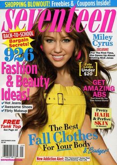 a magazine cover with a woman in yellow dress on it's front page and an advertisement