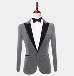 Black And Silver Tuxedo Prom Mens Suits, Silver Tuxedo Jacket, Tailored Gray Tuxedo In Suiting Fabric, Luxury Fitted Sequin Tuxedo, Gray Notch Lapel Tuxedo For Semi-formal Occasions, Glitter Tuxedo, Velvet Bow Tie, Black Velvet Bow, Black Dress Formal