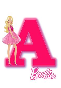 the barbie doll is standing next to the letter a