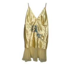 Vintage 2000s Y2k Yellow Hand Painted Butterfly Yellow Rose Babydoll Lingerie Slip Dress New With Tags From 2005 Xl Comes With Matching Underwear Still Attached Hand Painted Butterfly, Lingerie Slip Dress, Sheer Slip Dress, Lingerie Slip, Painted Butterfly, Vintage Slip Dress, Nylon Dress, Vintage 2000s, Lace Trim Shorts